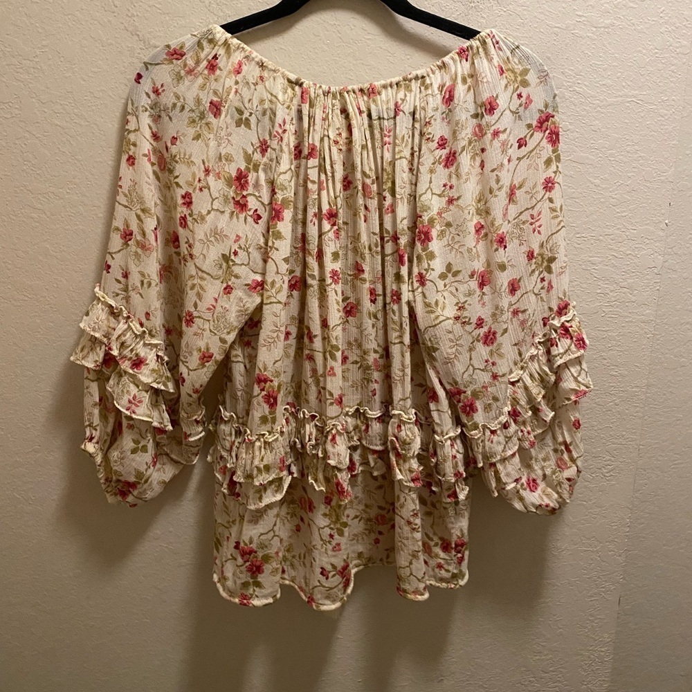Denim & Supply Ralph Lauren Floral Boho Cottagecore Ruffle Detail Blouse Size XS - Picture 7 of 9